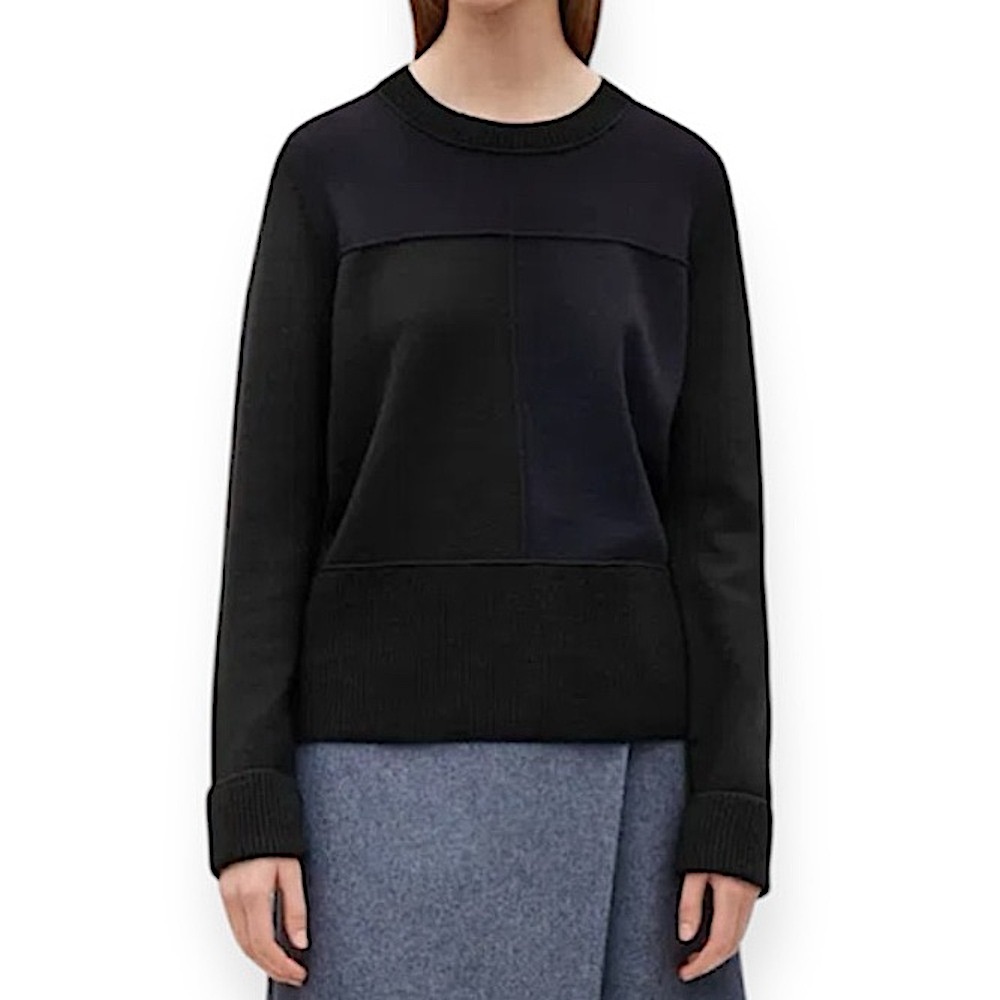 Cos Black Patchwork Crew Neck Sweater